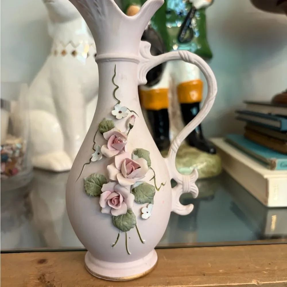 Lefton vintage 1186 Floral Embellished Vase